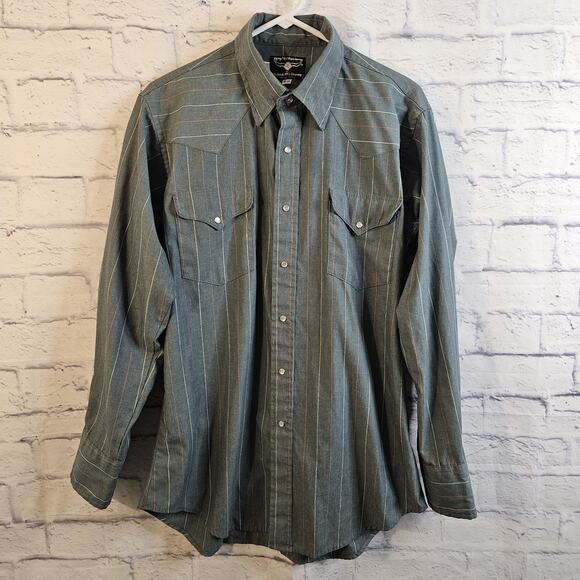 Flying R Ranchwear Men's Western Pearl Snap Shirt USA Cowboy Striped Farmcore - Picture 1 of 5